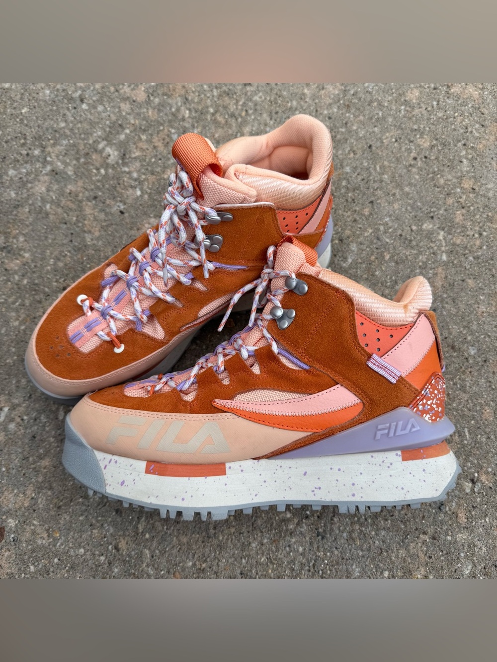 Fila Renno Multi Trekking Hi Shoes Womens 10 Orange Purple Suede Chunky Sneakers - Picture 4 of 9